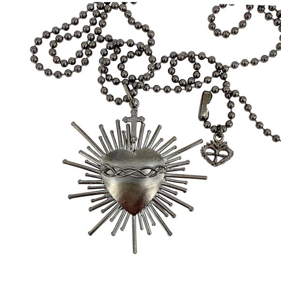 VIRGINS SAINTS & ANGELS VSA Sacred Flame Charm Necklace Gunmetal 34" Ball Chain - Picture 7 of 10